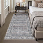 HUGEAR 2x6 Runner Rug Non Slip Washable Area Rug Purple Vintage Neutral Distressed Carpet Soft Low Pile Pet Friendly for Bedside Bathroom Kitchen Hallway Porch
