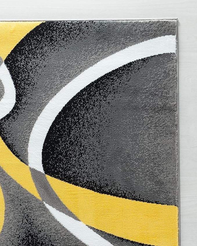 GLORY RUGS Area Rug 4x6 Yellow Door Mat Modern Swirls Carpet Bedroom Living Room Contemporary Dining Accent Sevilla Collection 4816