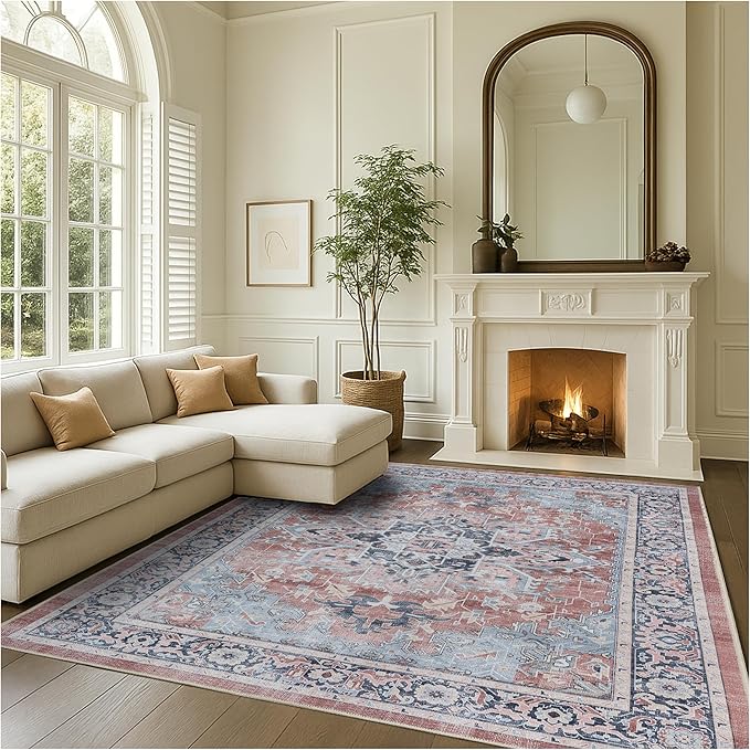 Fame Rugs Turkish Rug. Washable Vintage Oriental Antique Inspired Traditional Doormat Small Modern Area Rugs Luxury Entryway Entry Bedroom Bathroom Kitchen (401TB, 9' x 12')