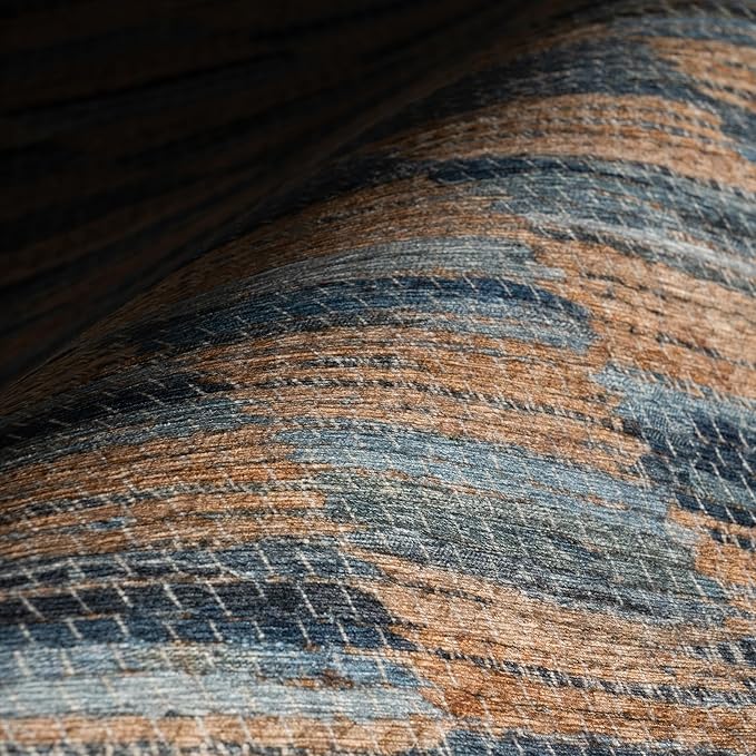 Dash & Albert Ravel Stripe Blue Machine Washable Rug, 6 X 9 Feet, Tan/Blue Stripe Pattern