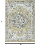 Bloom Rugs Washable Non-Slip 8' x 10' Rug - Yellow Traditional Medallion Area Rug for Living Room, Bedroom, Dining Room, and Kitchen - Exact Size: 8' x 10'