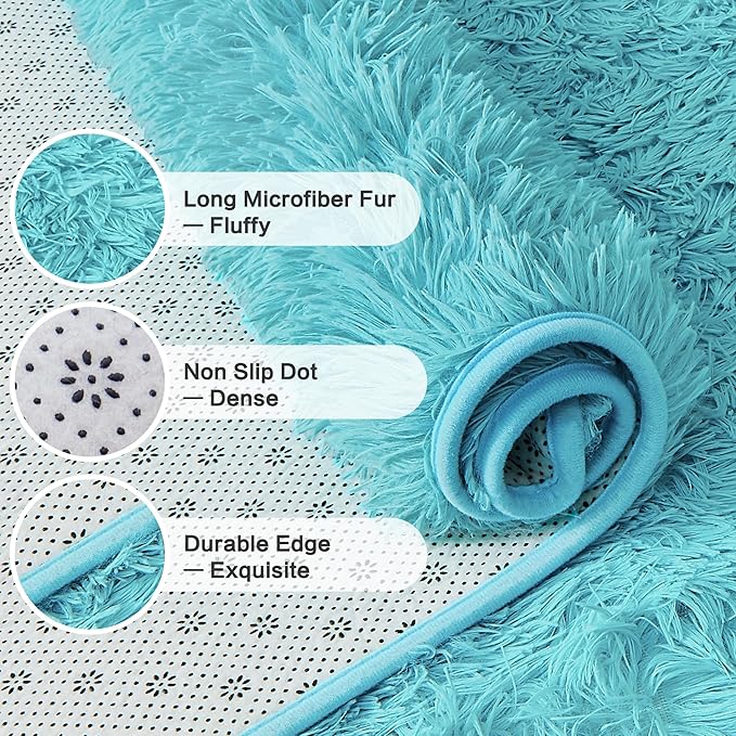 Andency Blue Soft Area Rugs for Living Room Bedroom, 3x5 Non-Slip Fluffy Shag Carpet, Indoor Floor Fuzzy Shaggy Living Room Plush Rug for Kids Dorm Nursery Home Decor Aesthetic