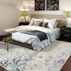 Area Rug Living Room Rugs - 10x12 Large Soft Indoor Neutral Modern Abstract Low Pile Washable Rug Carpet for Bedroom Dining Room Farmhouse Home Office - Beige Blue