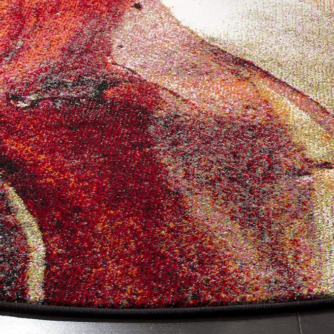 SAFAVIEH Glacier Collection Area Rug - 10' Round, Red & Multi, Modern Abstract Design, Non-Shedding & Easy Care, Ideal for High Traffic Areas in Living Room, Bedroom (GLA126A)