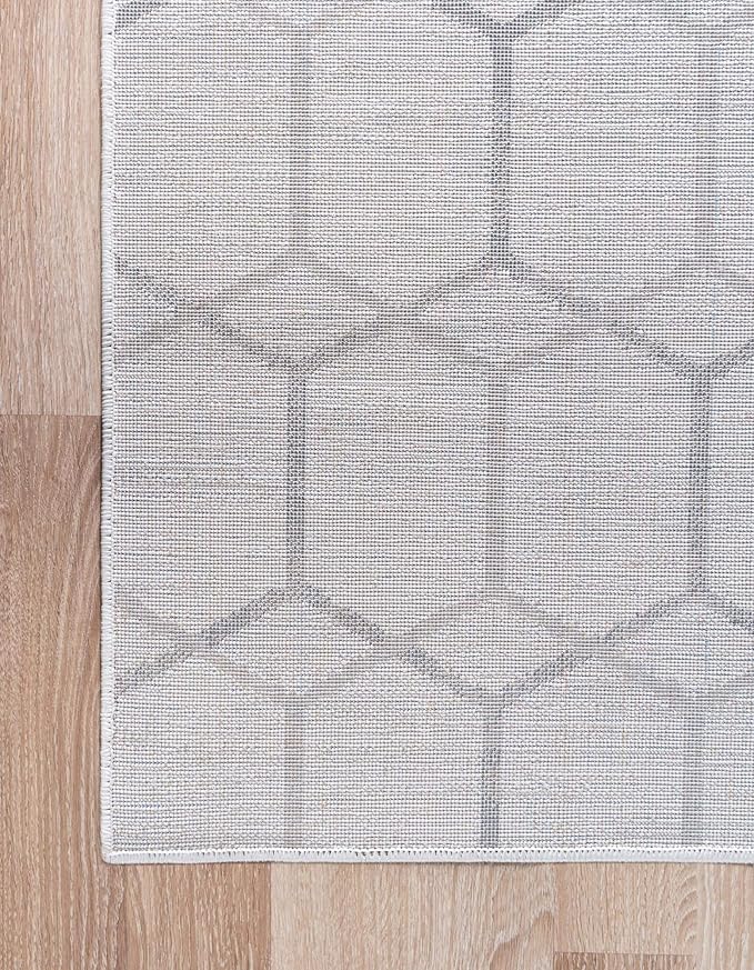 Rugs.com Lattice Trellis Collection Rug – 6 Ft Runner White Low-Pile Rug Perfect for Hallways, Entryways