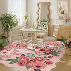 DUKINO 4x6 Area Rug, Floral Non-Slip Indoor Washable Rug with Low Pile & Non-Shedding, Lightwight Boho Design Carpet for Entryway, Bedroom, Kids Room, Living Room, Kitchen, Pink