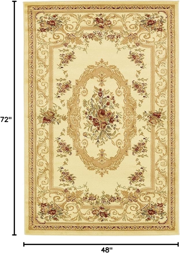 Rugs.com Chateau Collection Rug – 4' x 6' Cream Medium Rug Perfect for Entryways, Kitchens, Breakfast Nooks, Accent Pieces