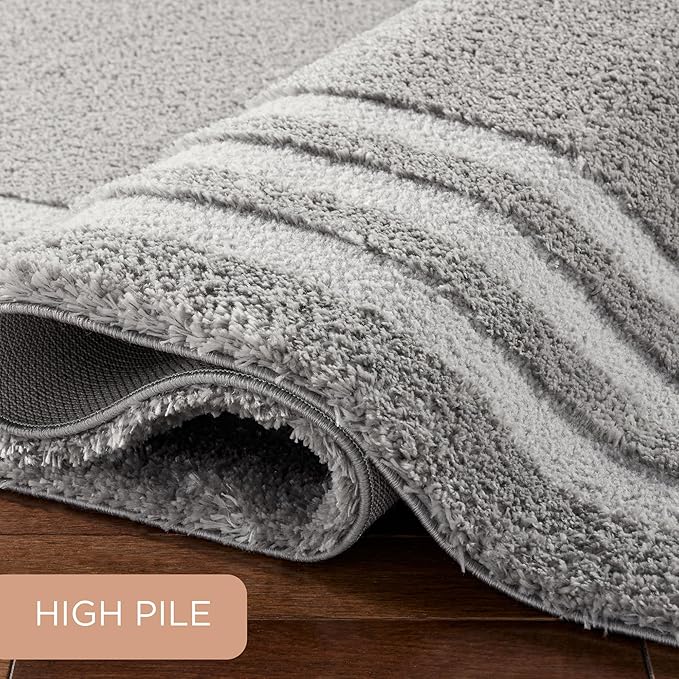 Town & Country Everyday Cloud Shag Plush Border Area Rug with High-Low Pile, Grey, 7'10"x10'2"