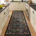 DUKINO 2.6x8 Runner Rug for Hallway, Washable Vintage Floral Kitchen Rug with Non Slip Backing, Soft Low Pile Throw Carpet Runner for Kitchen, Laundry, Hallway, Bathroom, Black