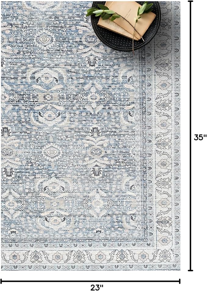Fame Living Washable Area Rug. Modern Farmhouse. Vintage. Turkish. Bohemian. Distressed. Oriental. Traditional. Rugs for Living Room. Dining. Bedroom. Office. Entryway. Foyer. (866CBl, 2'5" x 13')
