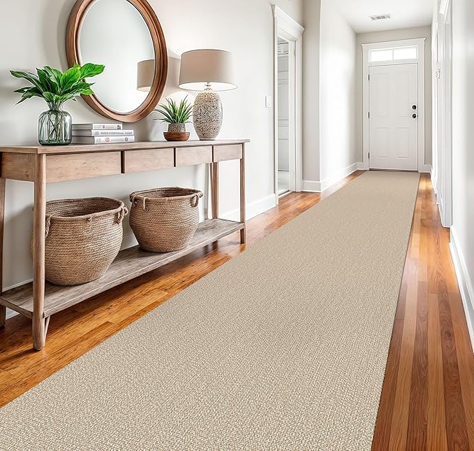 EARTHALL Runner Rug 3x20 Ft Washable Runners for Hallways Extra Long Woven Non Slip Entryway Runner Braided Kitchen Runner Indoor Outdoor Carpet Runners for Hotels, Officel, Stair, Send/Beige