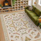 Large Beige Farmhouse Rugs for Living Room - 9x12 Area Rug for Bedroom, Dining Room, Kids Playroom, Stain Resistant Non Slip Low Pile Lightweight Carpet Indoor Butterfly Décor