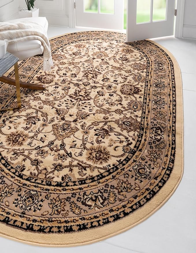 Unique Loom Sialk Hill Collection Area Rug - Washington (3' 3" x 5' 3" Oval Ivory/Black)