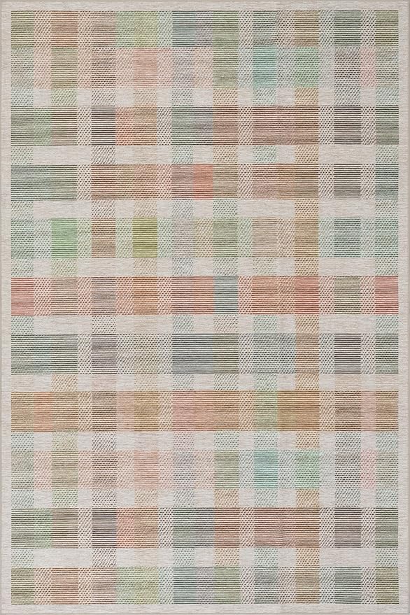 Dash & Albert Chanan Plaid Multi Machine Washable Rug, 4 X 6 Feet, Multicolored/Ivory Plaid Pattern