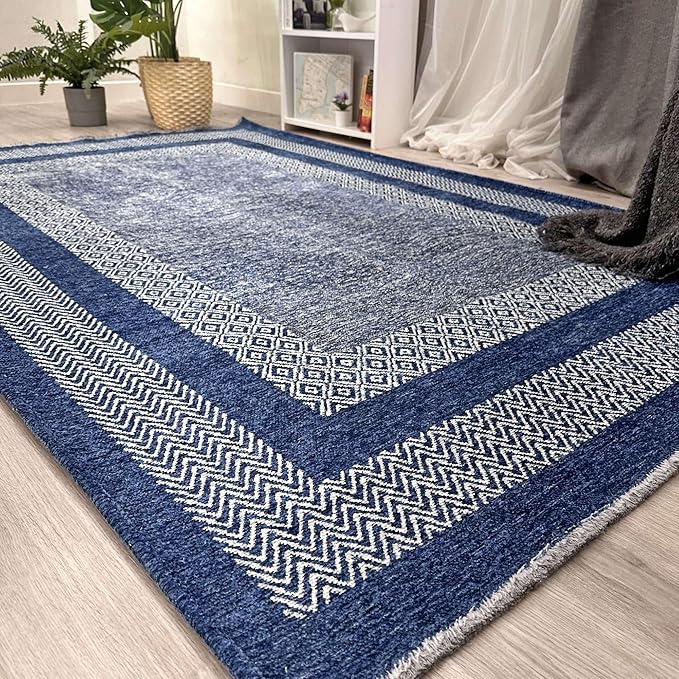 Alfa Rich 4x6 Navy Blue Washable Area Rugs for Living Room Bedroom Kitchen Cotton Pet Friendly Rug