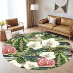 3ft Round Indoor Rug Non-Shedding Machine Washable，Low Pile Non-Slip Carpet with Tropical Floral Pattern，Soft Floor Mat for Living Room, Bedroom, Mudroom Easy Clean Home Decor