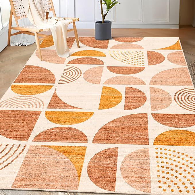 MUJOO Boho Rug Washable,3x5 Area Rugs for Bedroom Entryway Living Room Bedside,Small Throw Floor Carpet Non Slip Soft Indoor Modern Abstract Bohemian Orange