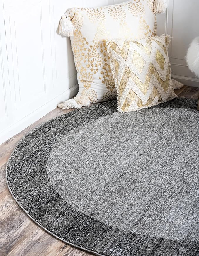 Rugs.com Angelica Collection Rug – 8 Ft Round Light Gray Medium Rug Perfect for Kitchens, Dining Rooms