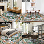 U'Artlines Boho Vintage Area Rug 6x9 Machine Washable Low Pile Soft Floor Carpet Non Slip Non Shedding Accent Rug for Living Room Bedroom Entryway Dining Room Office Green