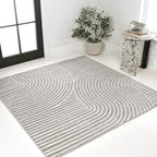 JONATHAN Y Hallie High-Low Curve Gray/Ivory 6x6 Square Indoor/Outdoor Area Rug, Minimalist, Pet Friendly, Non-Shedding, Stain Resistant, Hose-Washable for Backyard, Patio, Porch (SCN100A-6SQ)