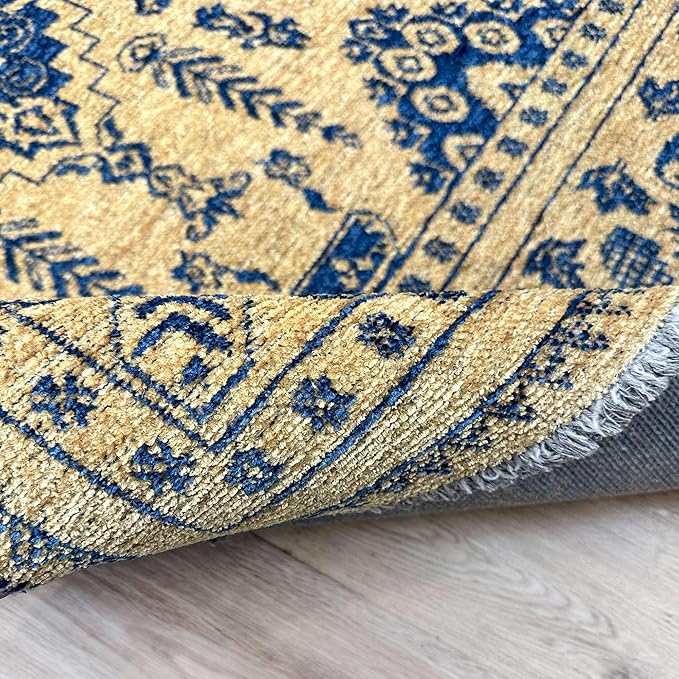 Alfa Rich 7x10 Gold Navy Blue Washable Area Rugs for Living Room Bedroom Kitchen Dining Cotton Rug