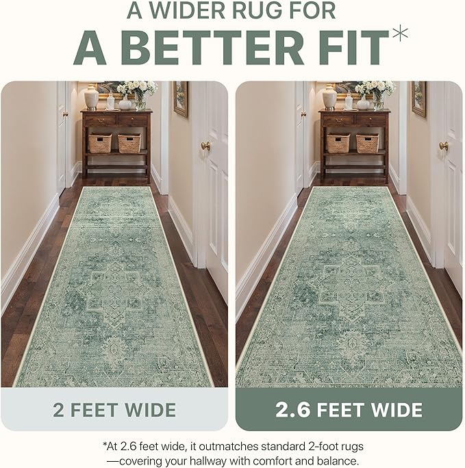 8x10 Area Rugs for Living Room, Machine Washable Non Slip Vintage Rugs, Low Pile Lightweigt Print Indoor Rug for Bedroom, Dining Room, Home Office, Green