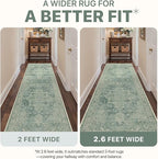 Runner Rug 2'6''x6 Non Slip Machine Washable Vintage Hallway Runner Rug, Low PileLight Weight Rugs for Entryway, Hallway, Kitchen and Corridor, Green