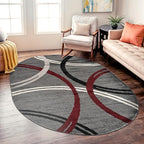 Rugshop Modern Wavy Circles Design Non-Shedding Oval Rug, Carpet for Living Room, Dining Room, or Bedroom, Red, 5' x 7' Oval