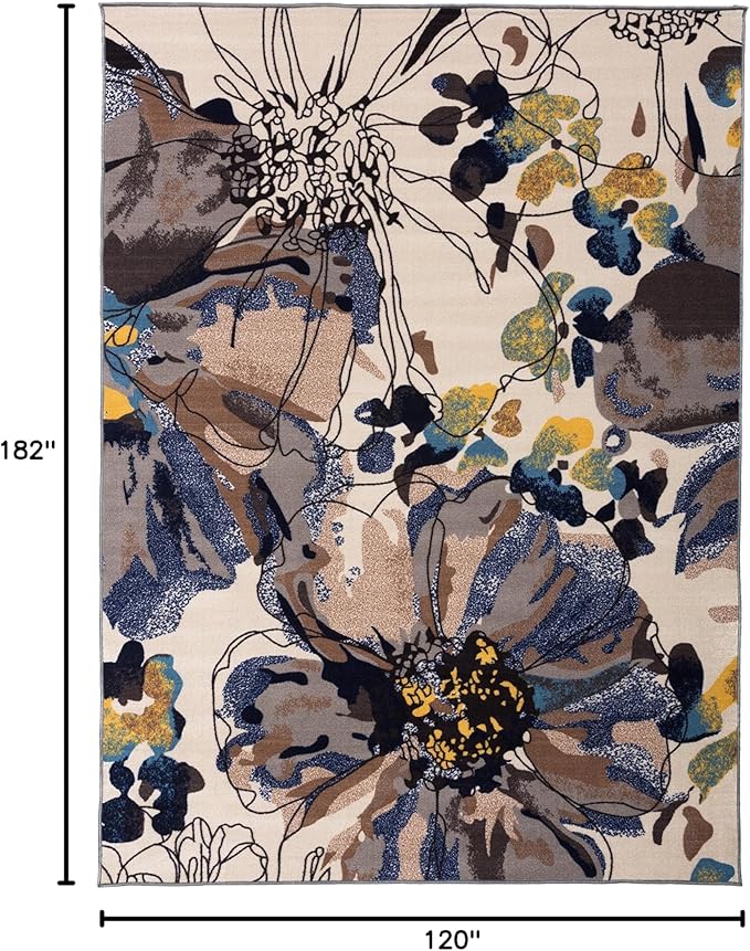 Rugshop Cream Bright Flowers Non Slip Non-Shedding Area Rug for Bedroom, Study and Living Room, 4' x 6'