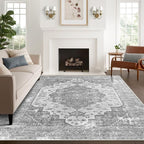 vivorug 3x5 Area Rugs, Stain Resistant Washable Rug for Living Room, Vintage-Inspired Grey Floral Rug