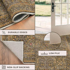 Non Slip 2x8 Gold Brown Long Hallway Runner Rug - Washable Entryway Rug, Stain Resistant Kitchen Floor Mat - Vintage Floral Indoor Décor, Low Pile & Soft Carpet