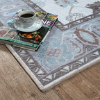 Fame Living Cream Grey Oushak Rug, Modern, Vintage, Turkish, Eclectic, Floral, Pastel, Washable, Extra Large Area Rugs for Living Room, Dining, Bedroom, Lounge, 9'x12'