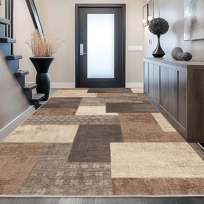 Modern Geometric Patchwork Indoor Area Rug for Living Room, Beige 5'x 7' Large Rug Rockwood Collection Hardwood Floors Decor for Bedroom, Beige Throw Carpet for Office Entryway Dining Room
