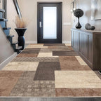 Modern Geometric Patchwork Indoor Area Rug for Living Room, Beige 4'x 6' Large Rug Rockwood Collection Hardwood Floors Decor for Bedroom, Beige Throw Carpet for Office Entryway Dining Room