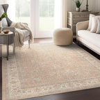 Well Woven Asha Rome Beige Cream 5'3" x 7'3" Area Rug - Oriental Floral Pattern, Easy Clean, Floor-Friendly Backing - for Living Room, Bedroom, and Dining Room