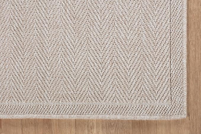 CAMILSON Easy Jute Round Rug 6ft Indoor Outdoor Off-White Color Fiber Area Rugs for Living Room and Patio Rug Herringbone Boho Woven Design Easy-Cleaning Washable Outside Carpet Alfombras (6 Round)
