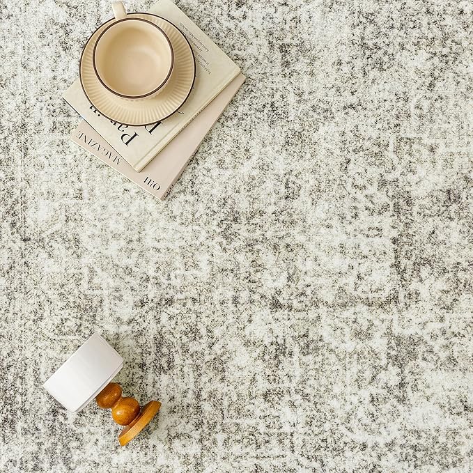 5x7 Area Rug Washable Vintage Neutral Living Room Carpet Large Indoor Non Slip Taupe Bedroom Distressed Low Pile Retro Accent Throw Rug for Dining Room