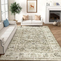 jinchan Fiora 6x9 Area Rug for Living Room Washable Soft Throw Rug Ultra-Thin Stain Resistant Non-Slip Distressed Vintage Floral Large Carpet for Bedroom Dining Room Home Office Nursery(6x9ft, Taupe)