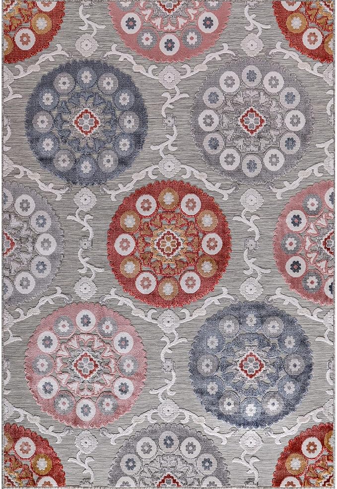 CAMILSON Indoor Outdoor Rug 6x9 Bohemian Medallion Floral Area Rugs for Indoor and Outdoor Patios Easy-Cleaning Non-Shedding Living Room Garden and Kitchen Washable Outside Carpet (6 x 9 / Multicolor)