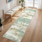 GENIMO Runner Rug Non Slip 2'6"x7', Washable Rug Runner for Hallways Kitchen, Abstract Modern Kitchen Rugs, Low Pile Lightweight Carpet Runners for Entryway, Bedroom, Laundry, Light Green