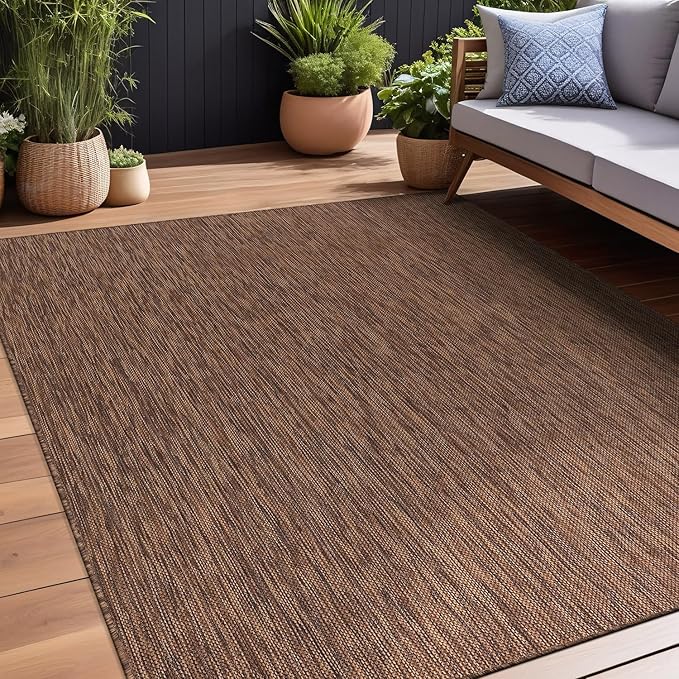 Beverly Rug Indoor Outdoor Rug 10x14, Washable Outside Carpet for Patio, Deck, Porch, Solid Modern Area Rug, Water Resistant, Gold Brown