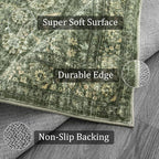 Morebes Vintage Washable Kitchen Rugs Non Slip,2x6 Runners for Hallways,Floral Boho Bathroom Runner Rug,Non Shedding Soft Throw Carpet for Laundry Floor Indoor, Grayish Green