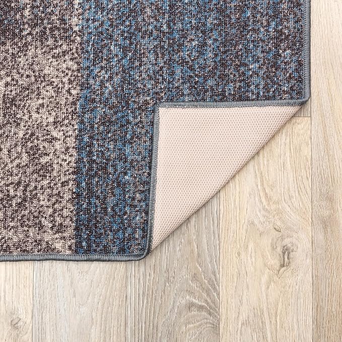 Rugshop Contemporary Modern Boxes Design Non-Slip (Non-Skid) Carpet for Hallway,Kitchen,Entryway Runner Rug 2'7" x 12' Blue