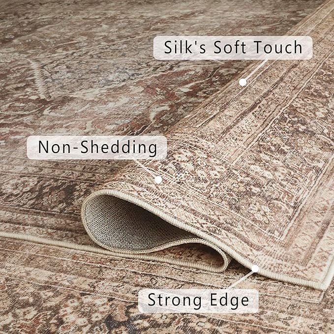 vivorug Runner Rug 2x10 Machine Washable Rug with Non-Slip Backing, Ideal for Kitchen Hallway Entryway Laundry Room - Vintage, Durable, Easy Clean, Low Pile Carpet Runner Earth Tone