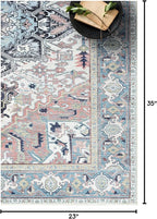 Fame Living Faded Oushak Rug, Turkish Vintage Floral Pastel Large Oversized Area Rugs for Living Room Dining Bedroom Kitchen Bathroom Nursery (848CrNv, 2' x 3')