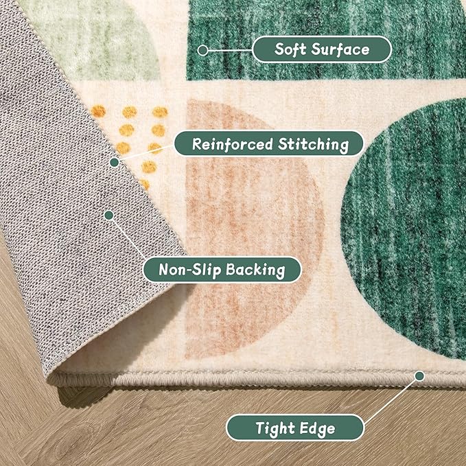 MUJOO Green Small Rug Washable,Boho Area Rugs for Entryway Bathroom Entry Entrance Bedroom Kitchen,Front Door Mat Throw Carpet Non Slip Indoor Soft Modern Abstract 2x3 Sage Green