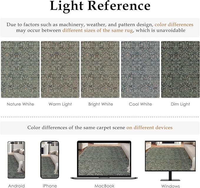 Area Rug 8x10 Gray Living Room Washable Vintage Carpet Non Slip Indoor Retro Traditional Grey Accent Throw Large Rug for Office Bedroom Dining Room Playroom