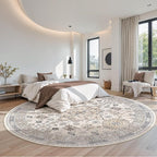 zesthome 9ft Round Rugs for Living Room, Non-Slip Washable Round Area Rugs, Ultra-Thin Large Circle Rugs, Soft Low Pile Rug for Bedroom, Kitchen - Vintage Stain Resistant Round Rug (Beige,9'x9')