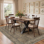 Bavni Washable Rugs 8x10-Machine Washable Rug Lightweight Low Pile, Vintage Floral Rug Non-Shedding Distressed Throw Carpet for Living Room Bedroom Office, Brown