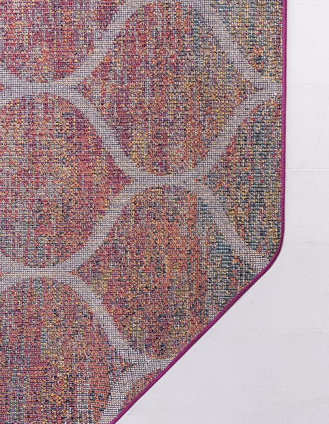 Rugs.com Lattice Frieze Collection Rug – 5' Octagon Multi Medium Rug Perfect for Living Rooms, Kitchens, Entryways